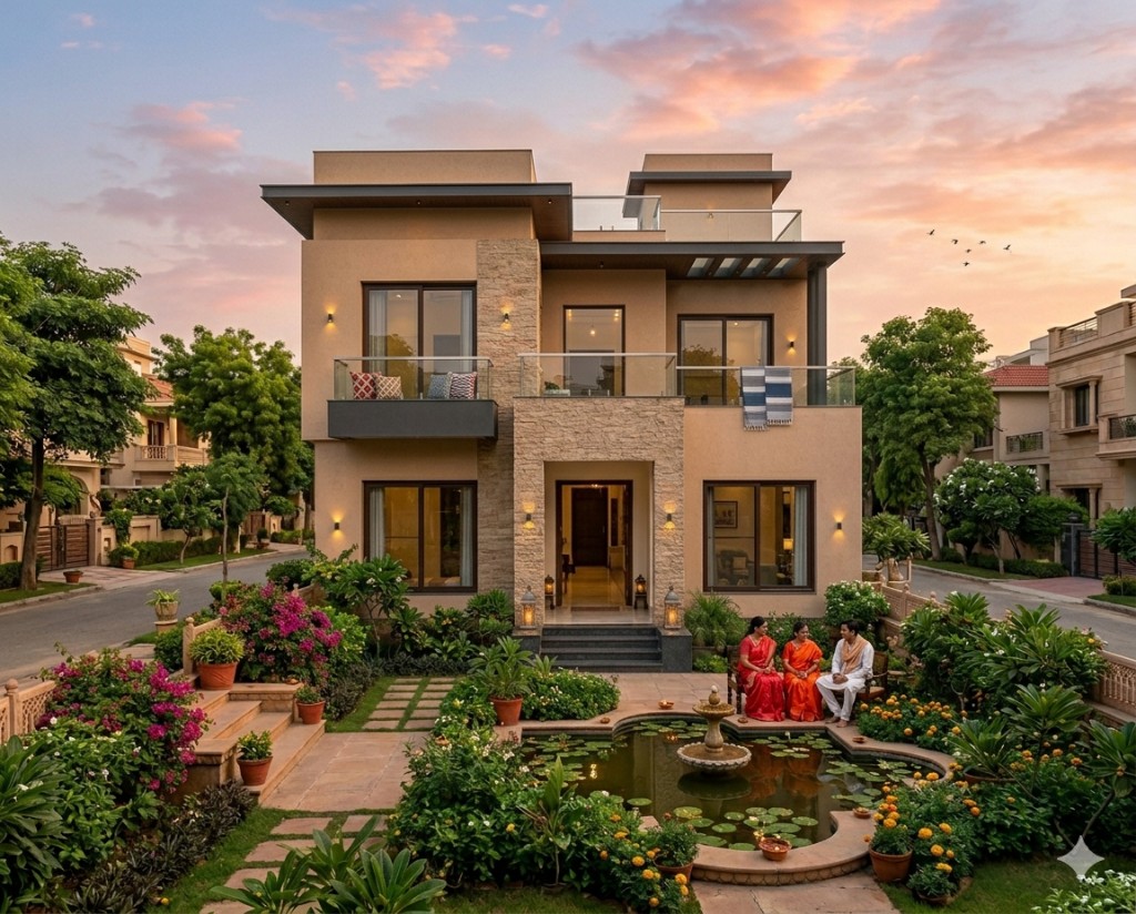 Contemporary home with landscaped garden by Global Builder